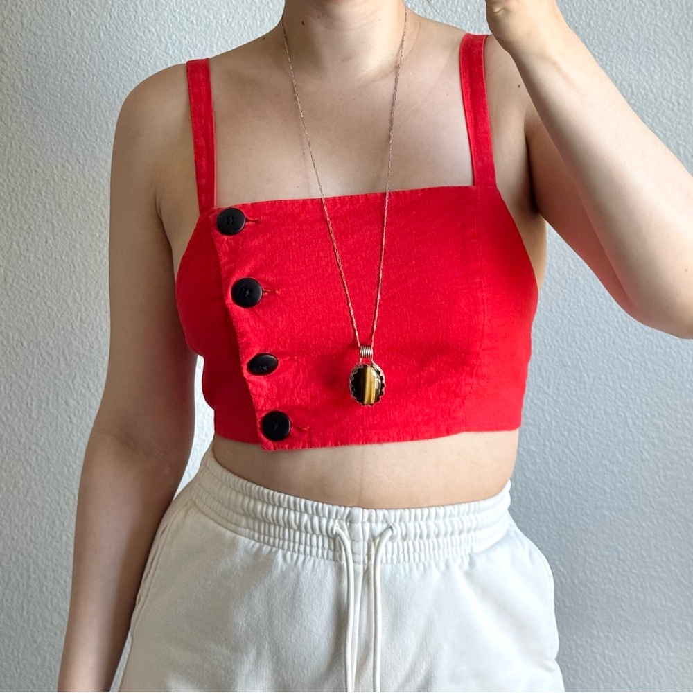 Urban Outfitters Linen Crop Top Side Button Up